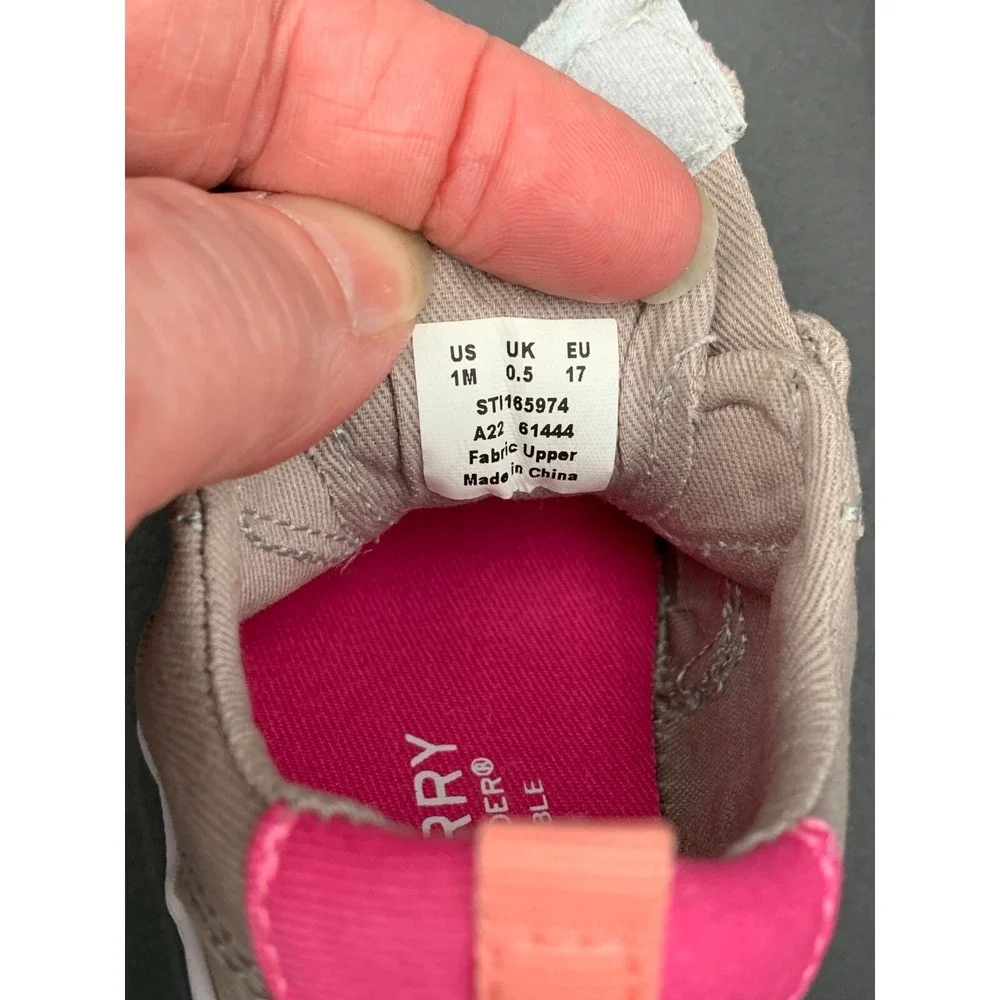 Sperry Baby Spinnaker Crib Jr Washable Sneaker Grey Pink Teal Stripe Size‎ 1M